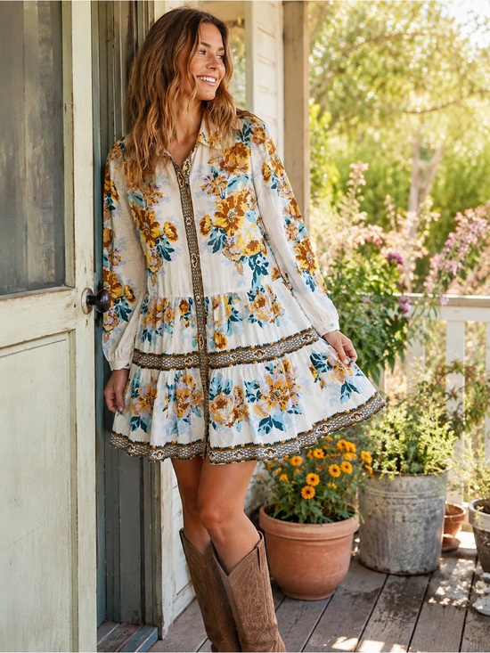 Anthropologie Dresses & Skirts - By Anthropologie Floral Tiered Mini Dress XS Boho Cottagecore Babydoll